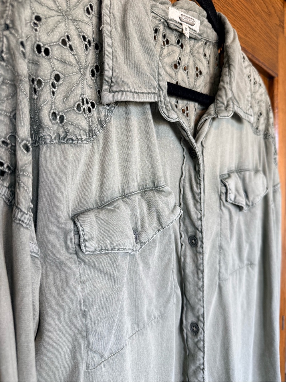 gimmicks by BKE Sage Gray Eyelet-Detail Button-Down Shirt